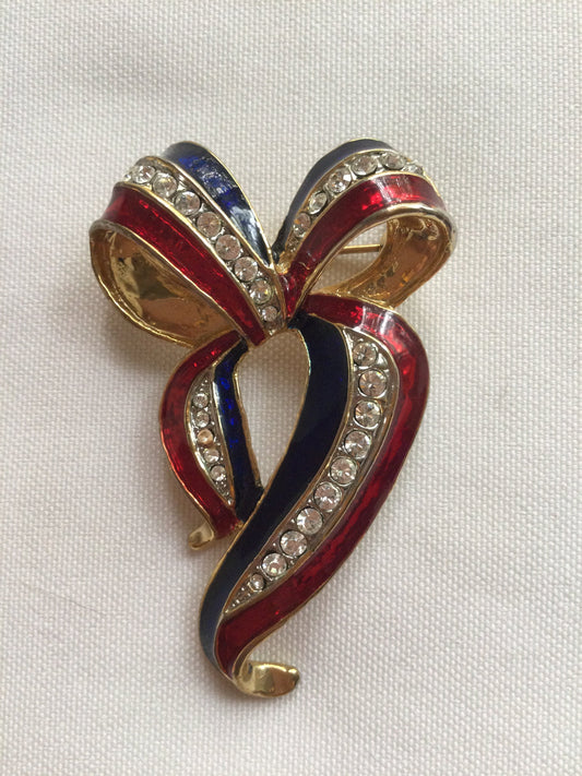 (BK#) Jewelry Red White & Blue Brooch with Swarovski Crystals SOLD!
