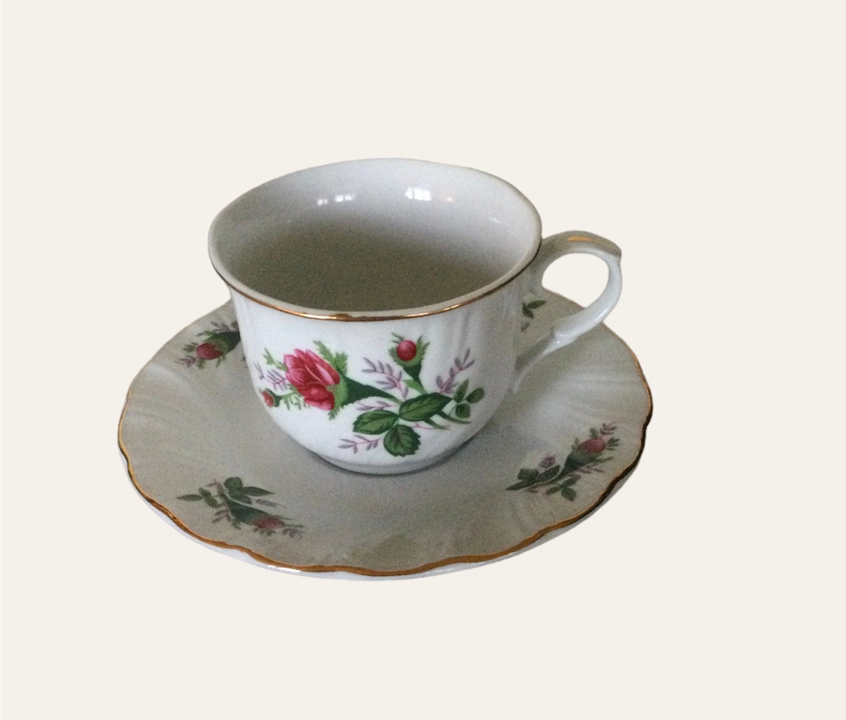 Vintage Rose Fine Bone China Tea Cup and Saucer