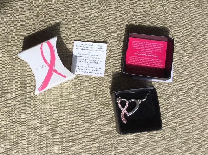 Avon Breast Cancer Crusade Heart Ribbon Necklace NIB