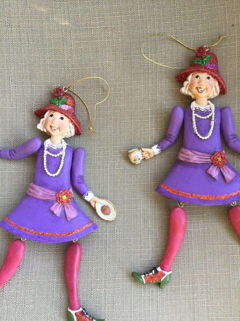 Set of Two Red Hat Society Resin Ornaments