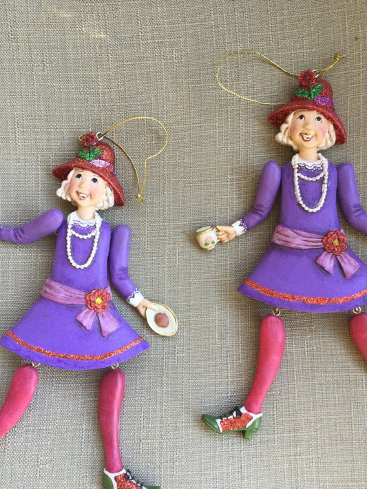 Set of Two Red Hat Society Resin Ornaments