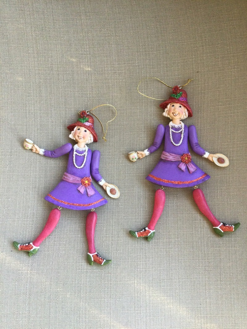 Set of Two Red Hat Society Resin Ornaments