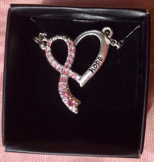 Avon Breast Cancer Crusade Heart Ribbon Necklace NIB