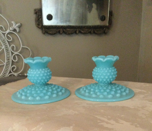 Fenton Turquoise Candle Holders