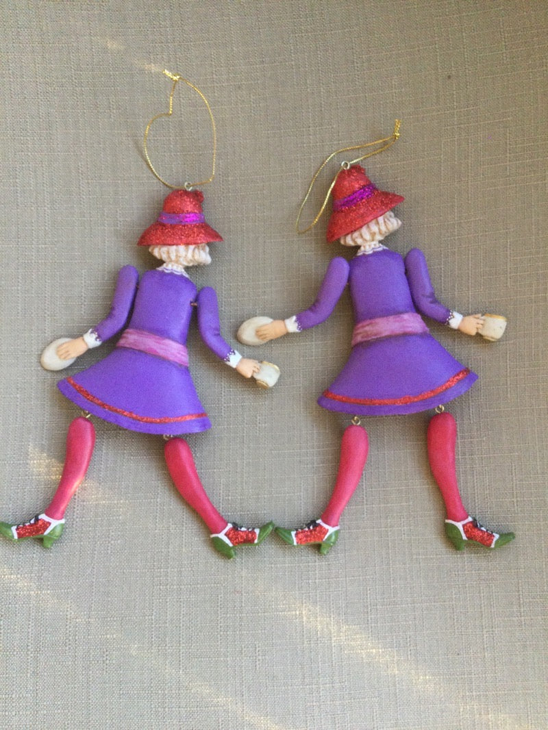 Set of Two Red Hat Society Resin Ornaments