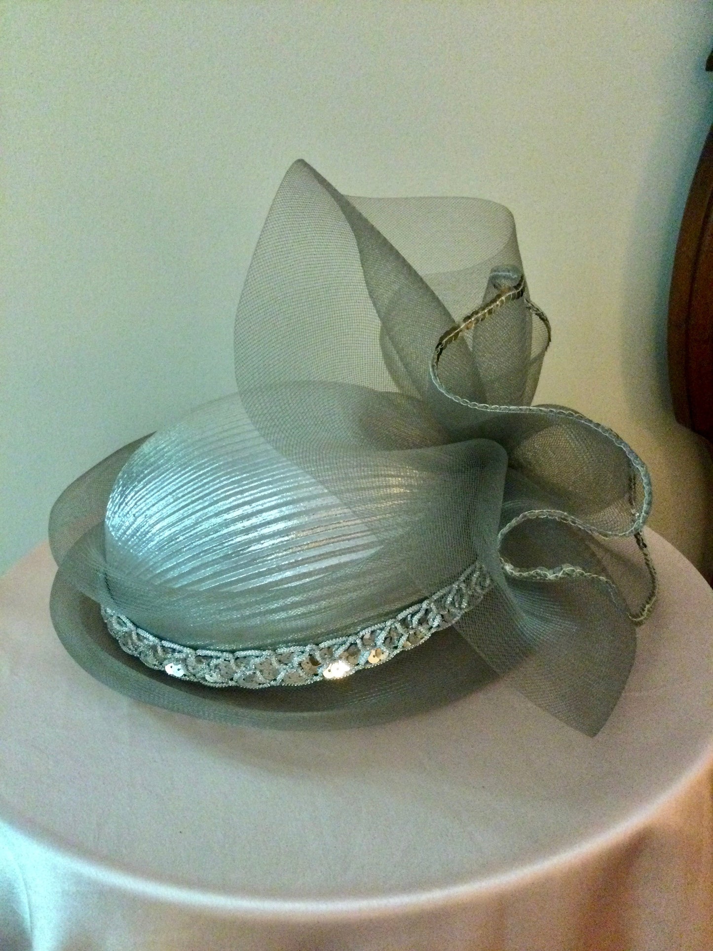 (BH#) Silver Pillbox Hat