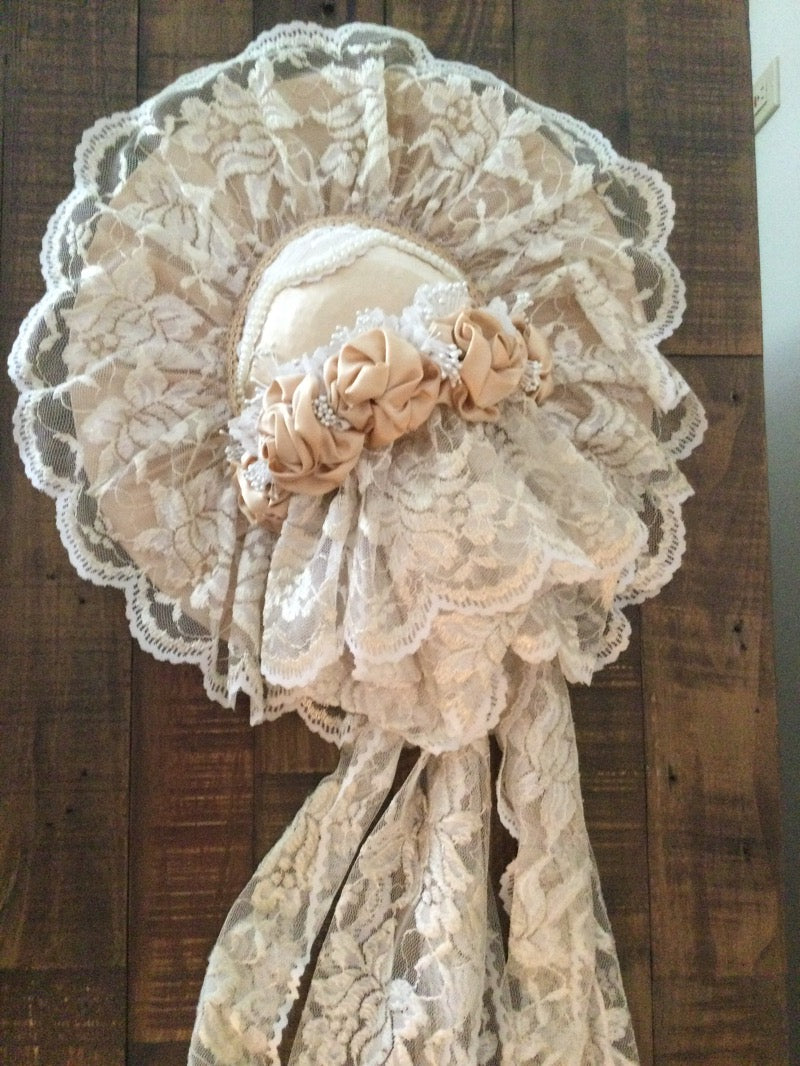 Wall Hanging Victorian Hat Satin, Pearls & Lace Ribbons