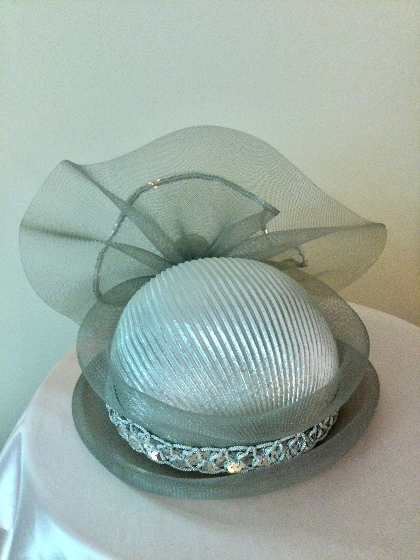 (BH#) Silver Pillbox Hat