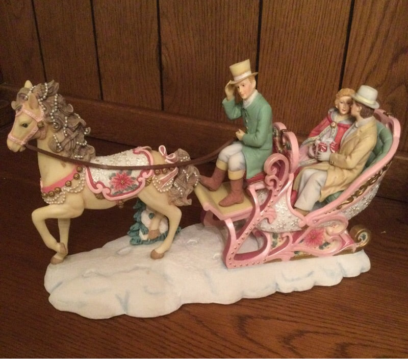 San Francisco Music Box Co Sentimental Rose Couple in Sleigh