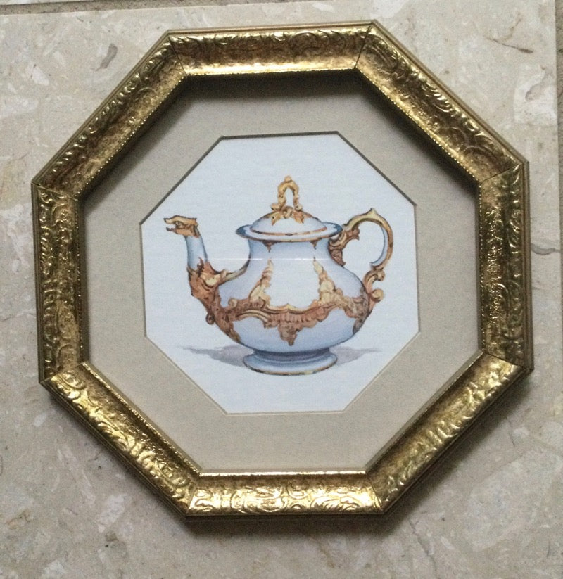 (H#) Pair of Octogon Framed Teapot Prints