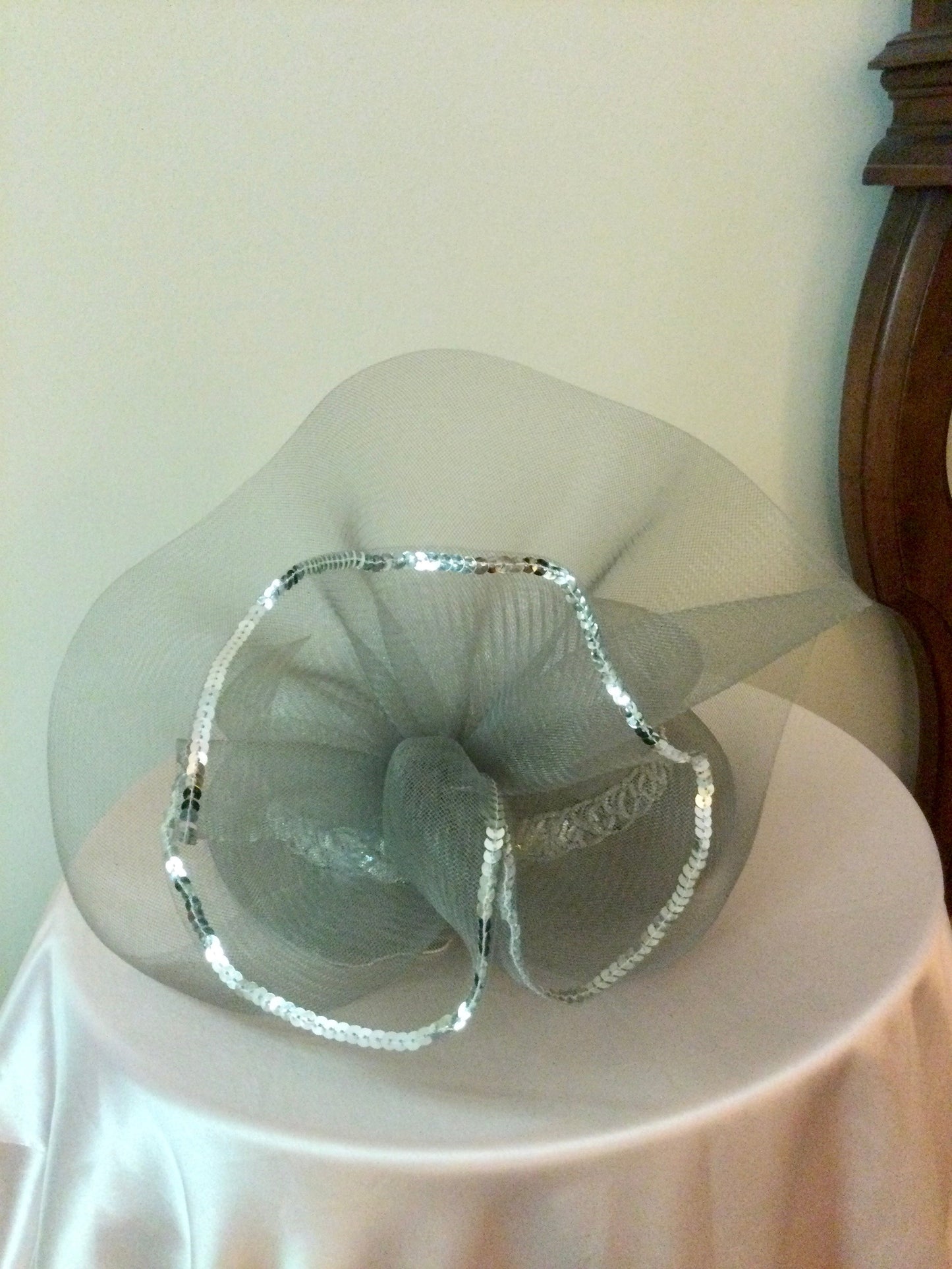 (BH#) Silver Pillbox Hat