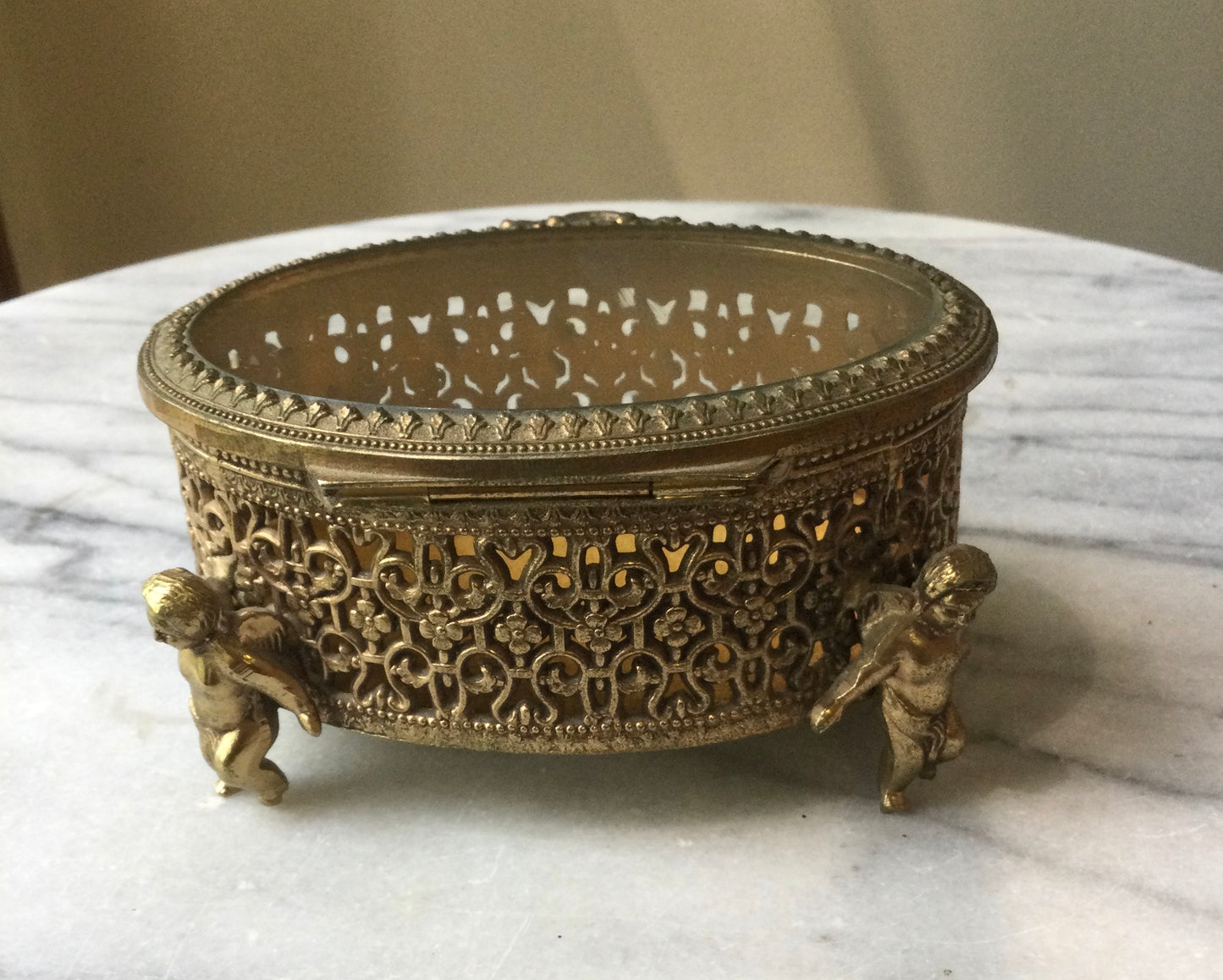 (EC#) Cherub Footed Ormolu Jewelry Box