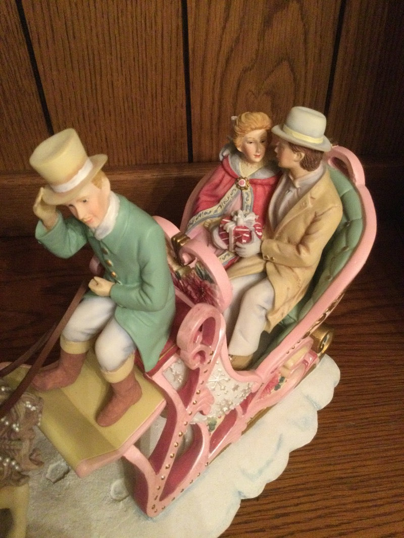 San Francisco Music Box Co Sentimental Rose Couple in Sleigh