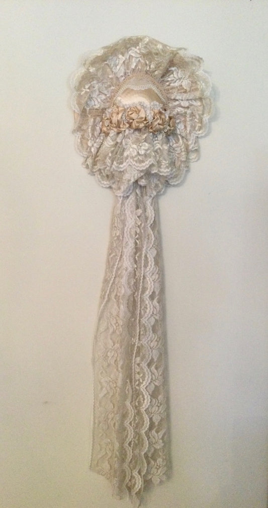Wall Hanging Victorian Hat Satin, Pearls & Lace Ribbons