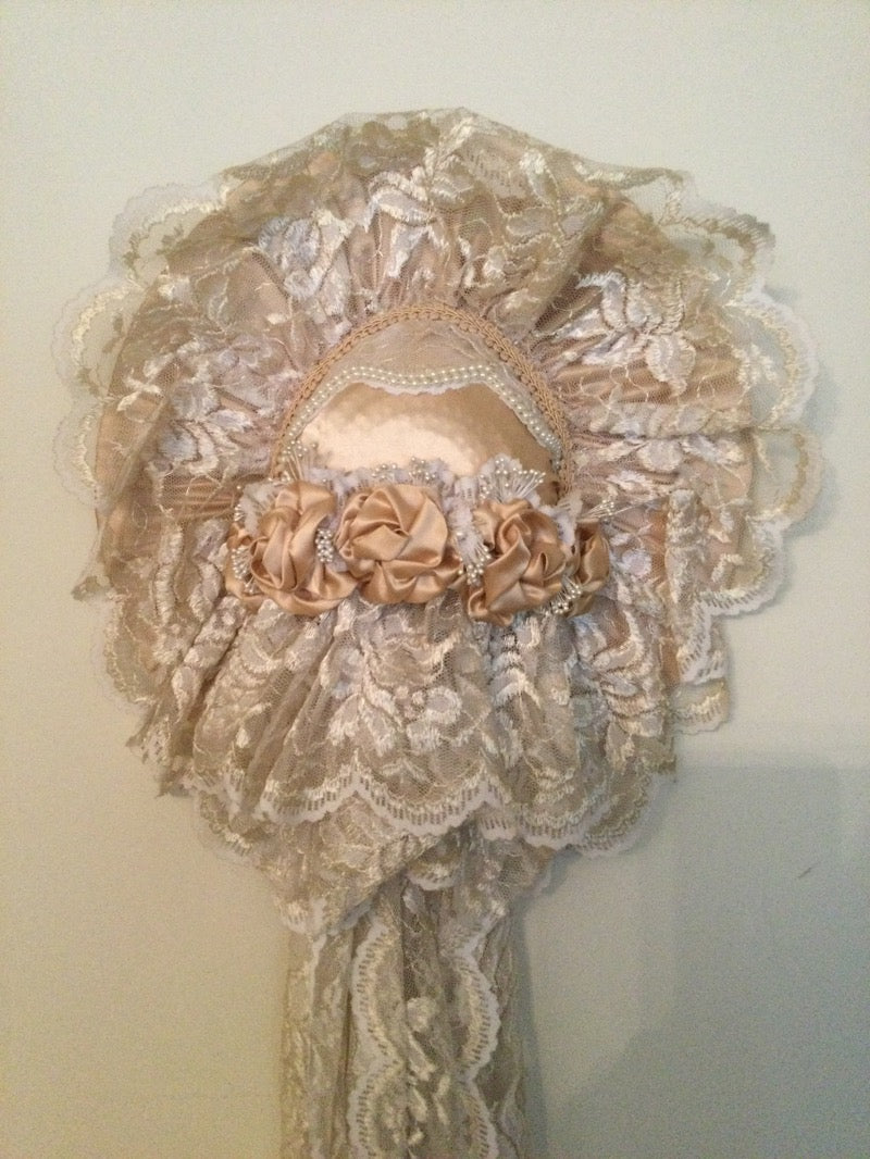 Wall Hanging Victorian Hat Satin, Pearls & Lace Ribbons