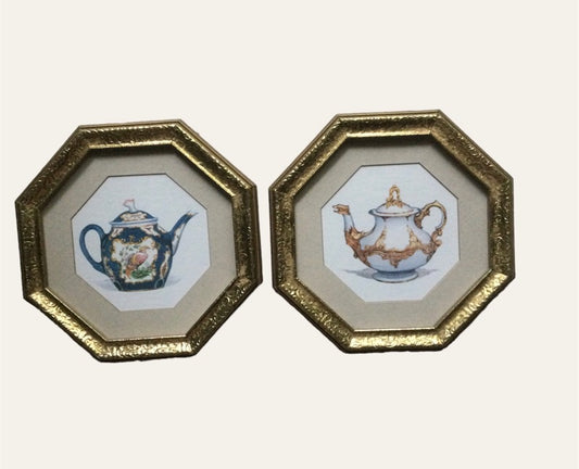 (H#) Pair of Octogon Framed Teapot Prints